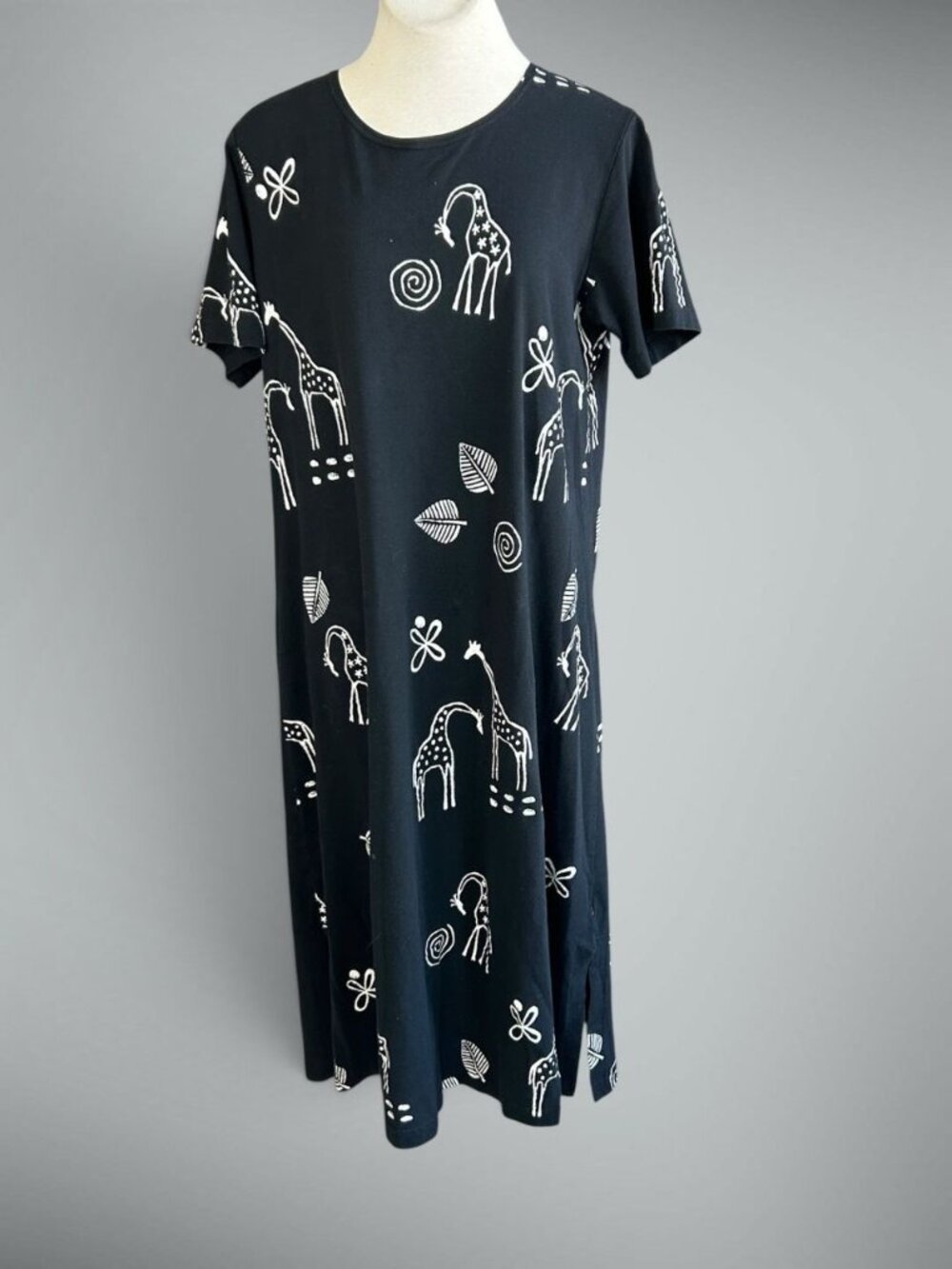 Coba Cabana Black Casual Cotton Shift Dress Giraffe Safari